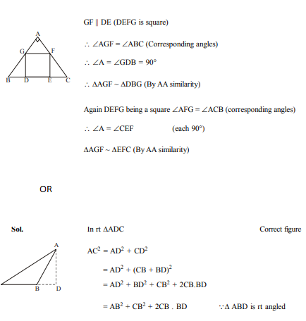 In Fig. 6, DEFG is a square in a triangle ABC right angled at A